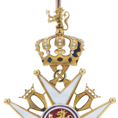 Antique Gold and Enamel Royal Norwegian Order of Olav white enamel Maltese cross with crown