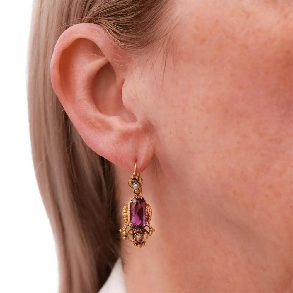 Antique Georgian Amethyst and Pearl Drop Earrings