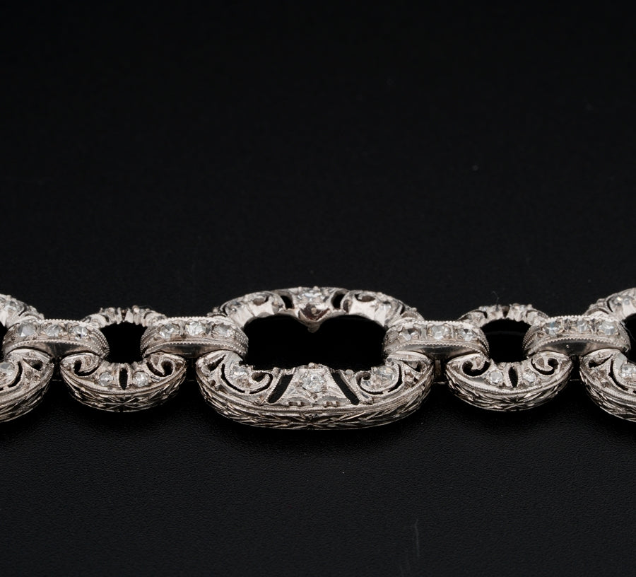 Art Deco 2.1ct Old Cut Diamond Set Platinum Link Bracelet