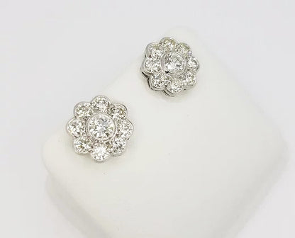2.55ct Diamond Daisy Flower Cluster Stud Earrings; floral stud earrings set with round brilliant-cut diamonds, Mounted in 18ct white gold