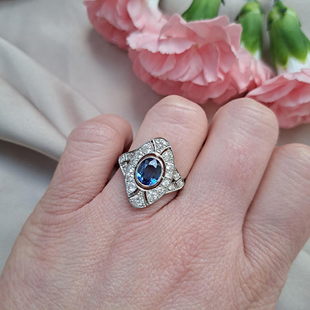 Contemporary Sapphire and Diamond Navette Cluster Plaque Ring