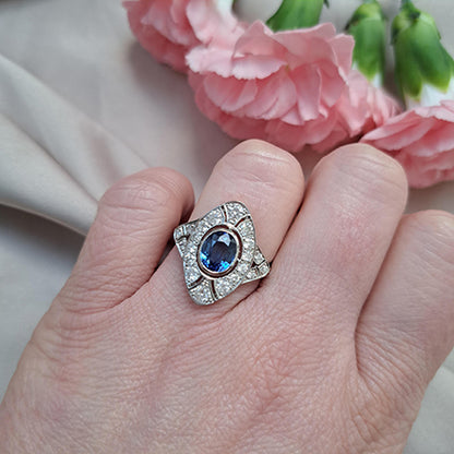Contemporary Sapphire and Diamond Navette Cluster Plaque Ring
