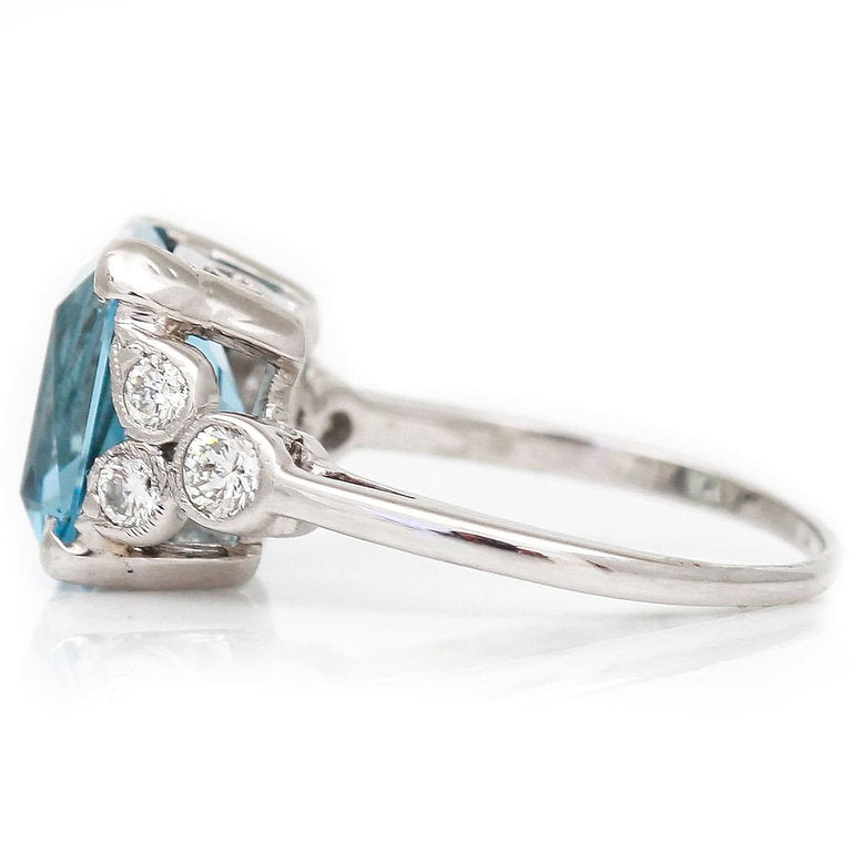Art Deco 3.40ct Aquamarine and Diamond Ring