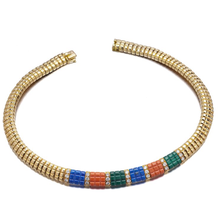 Van Cleef and Arpels Multi Gemstone and Diamond Set Gold Necklace