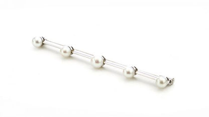 Boucheron Art Deco Platinum Bar Brooch with Natural Freshwater Pearls