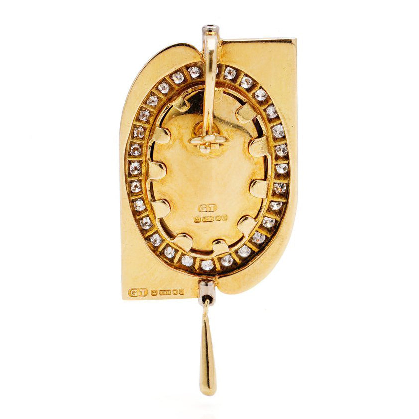 Vintage 8ct Black Opal and 0.44ct Diamond Pendant in 18ct Yellow Gold