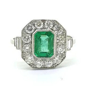 Emerald and Diamond Cluster Ring in Platinum