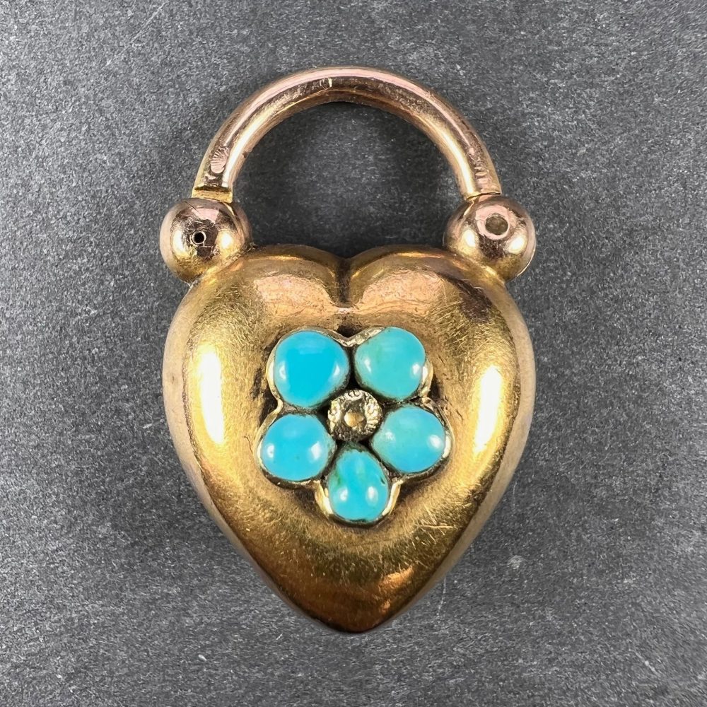 Victorian Antique Victorian Turquoise and 15ct Gold Heart Padlock Pendant