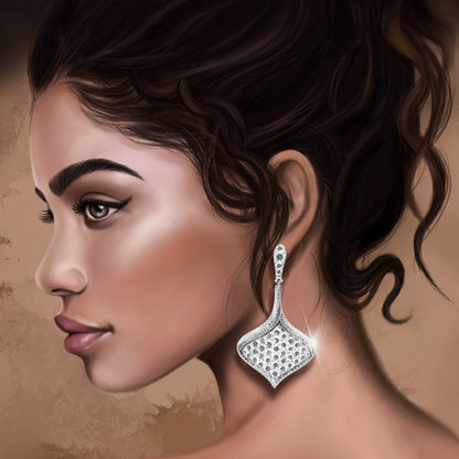 Pair of Rose Cut Diamond Leaf Petal Drop Earrings, 7.84 carats