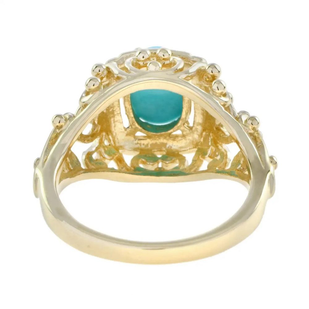 Turquoise Set Yellow Gold Filigree Ring