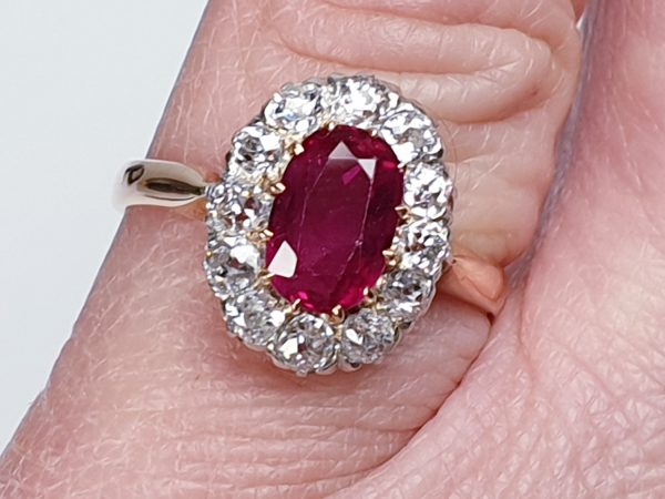 Antique Victorian Ruby and Diamond Oval Cluster Ring, 1.15 carats