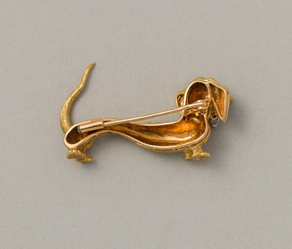Vintage 18ct Yellow Gold Dachshund Dog Brooch