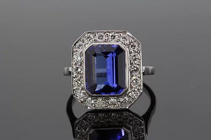4.50ct Emerald Cut Tanzanite and Diamond Tablet Cluster Dress Ring