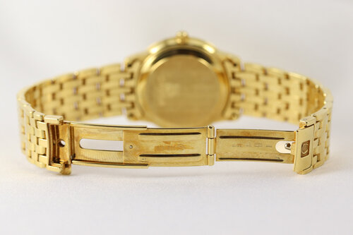 Omega 18ct Yellow Gold 35mm Automatic Chronometer, gold colour dial, date indicator, sapphire crystal, gold bracelet strap with matching fold-over clasp, with Omega box.