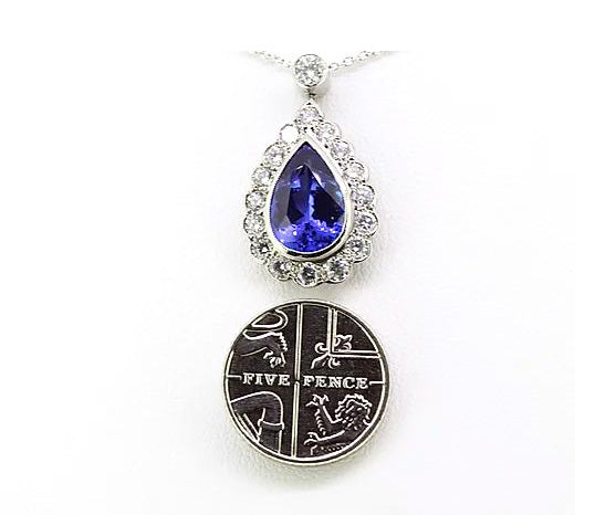 Tanzanite and Diamond Pear-Shaped Cluster Pendant, 4.50 carat total, in 18ct white gold