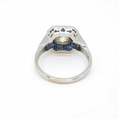 Diamond and Sapphire Calibre Cluster Target Ring, 1.20 carats, in Platinum