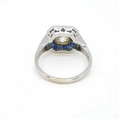 Diamond and Sapphire Calibre Cluster Target Ring, 1.20 carats, in Platinum