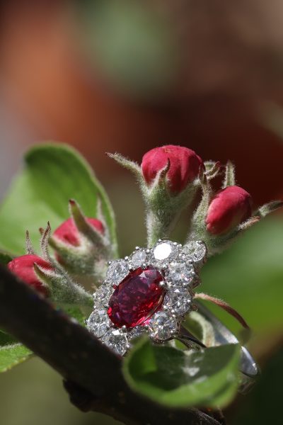 Vintage Ruby and Diamond Cluster Ring, Circa 1970s