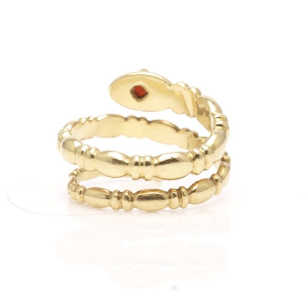 Vintage 18ct Yellow Gold Snake Ring with Garnet, Circa 1989