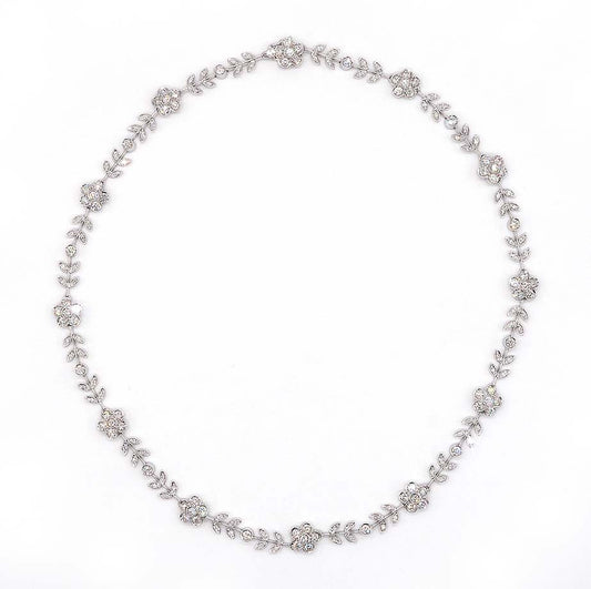 Vintage Italian 6.5ct Diamond Flower Cluster Collar Necklace, G VVS, delicate foliage and daisy flowers combination set with 180 fine quality brilliant-cut diamonds in 18ct white gold. Circa 1990