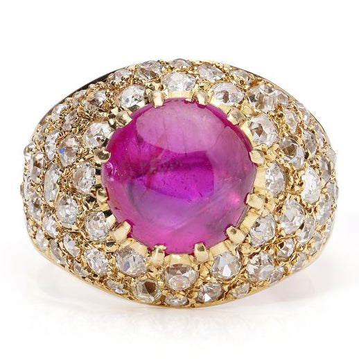 5.86ct Natural Burma Ruby and Diamond Dome Bombe Cocktail Ring