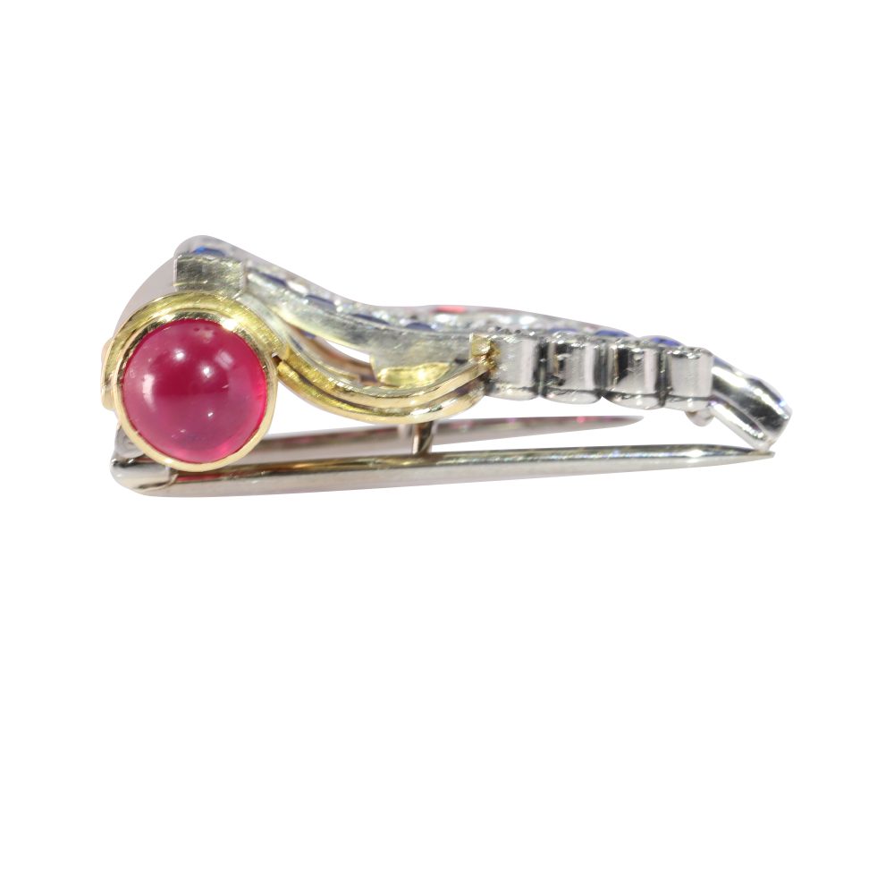 Vintage Patriotic Brooch With Old Cut Diamonds, Rubies And Sapphires In Gold And Platinum