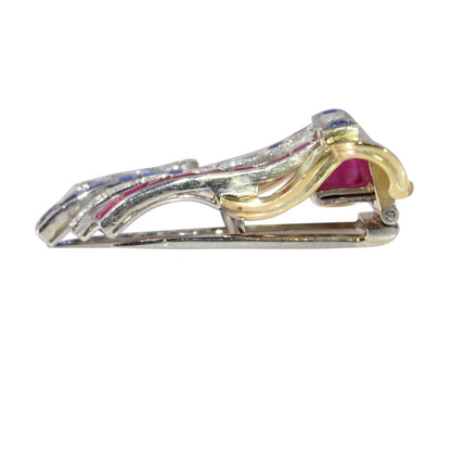 Vintage Patriotic Brooch With Old Cut Diamonds, Rubies And Sapphires In Gold And Platinum