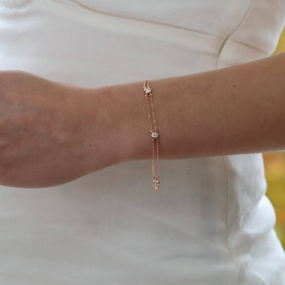 Three Stone Diamond Chain Bracelet in 18ct Rose Gold