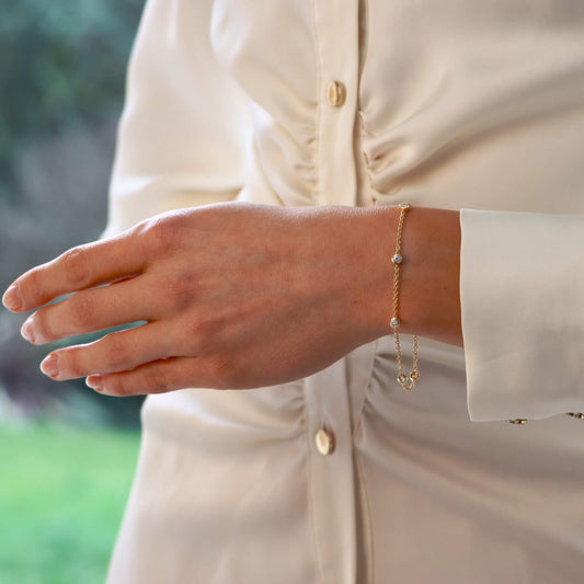 Bezel Set Diamond Yellow Gold Chain Bracelet