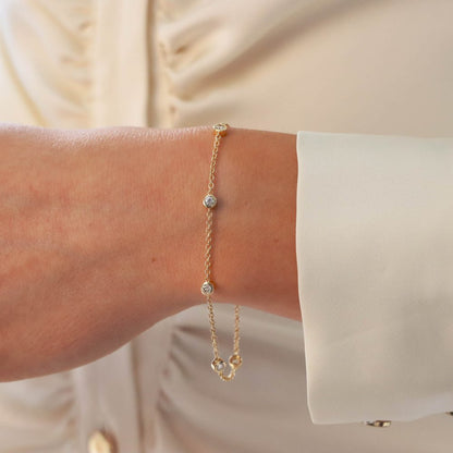 Bezel Set Diamond Yellow Gold Chain Bracelet