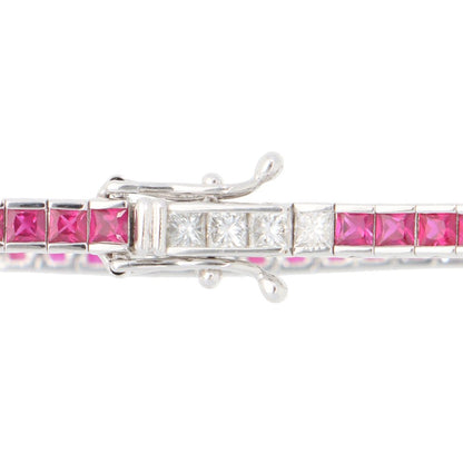 Modern 18ct white gold scissor cut rubies and french cut diamonds line tennis bracelet
