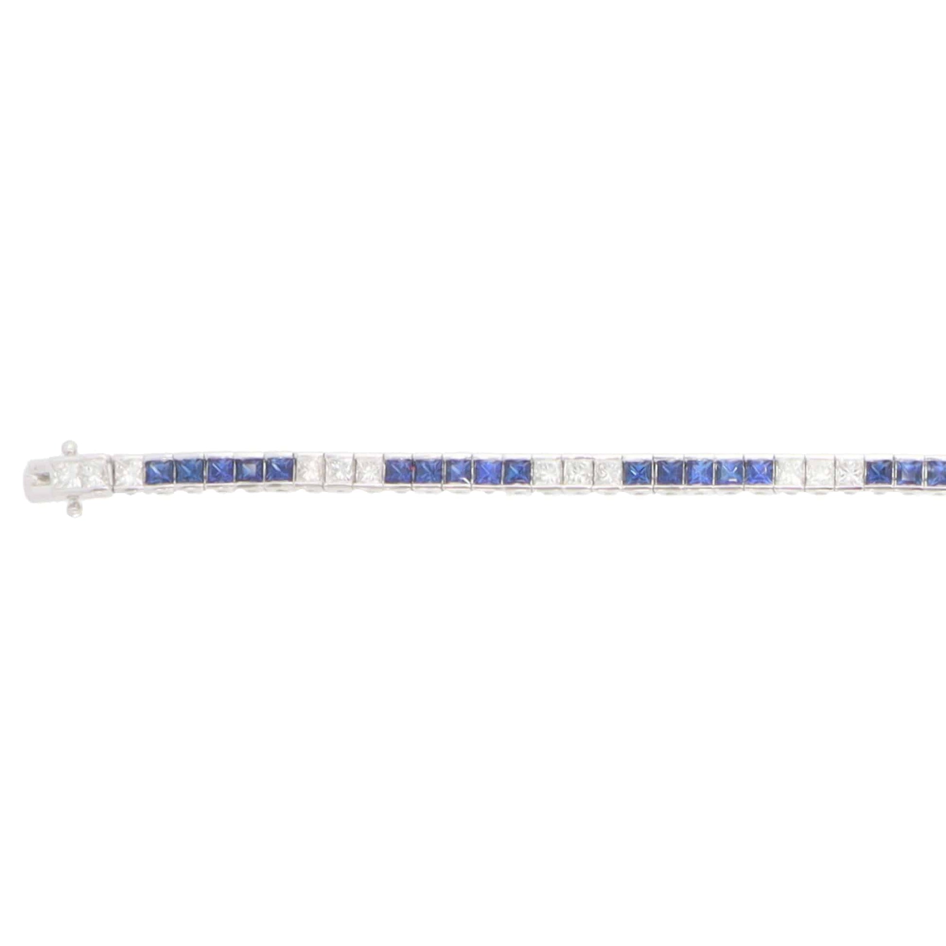 Sapphire and diamond tennis bracelet in white gold.