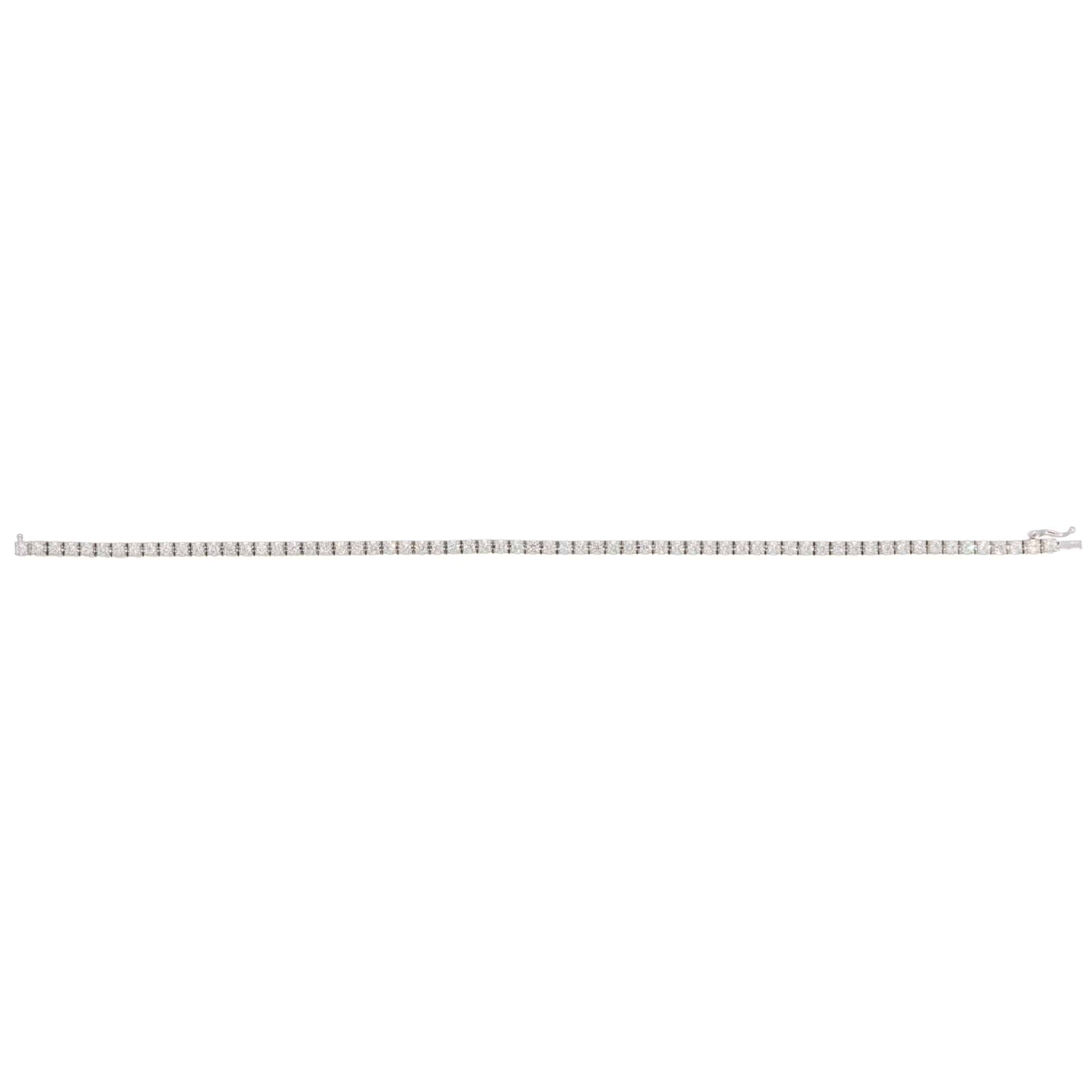 A white gold diamond line bracelet, on a white background