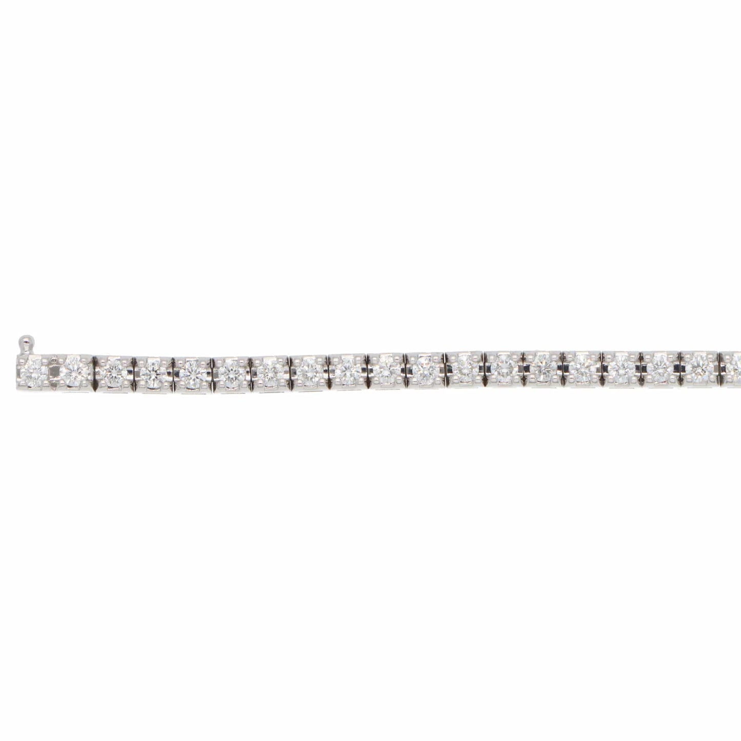 A white gold diamond line bracelet, on a white background