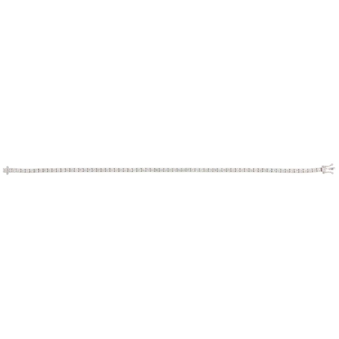 A white gold diamond line bracelet, on a white background