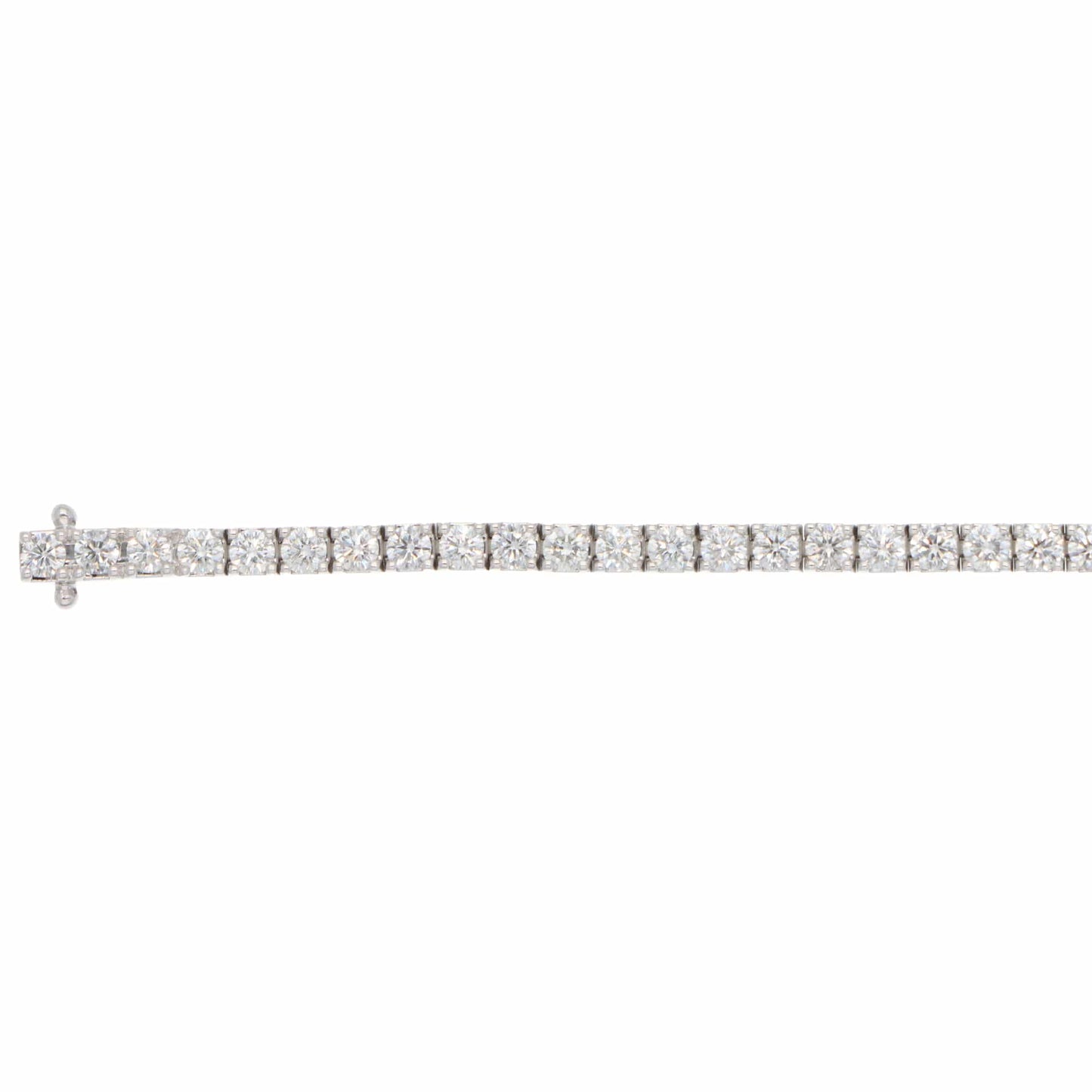A white gold diamond line bracelet, on a white background