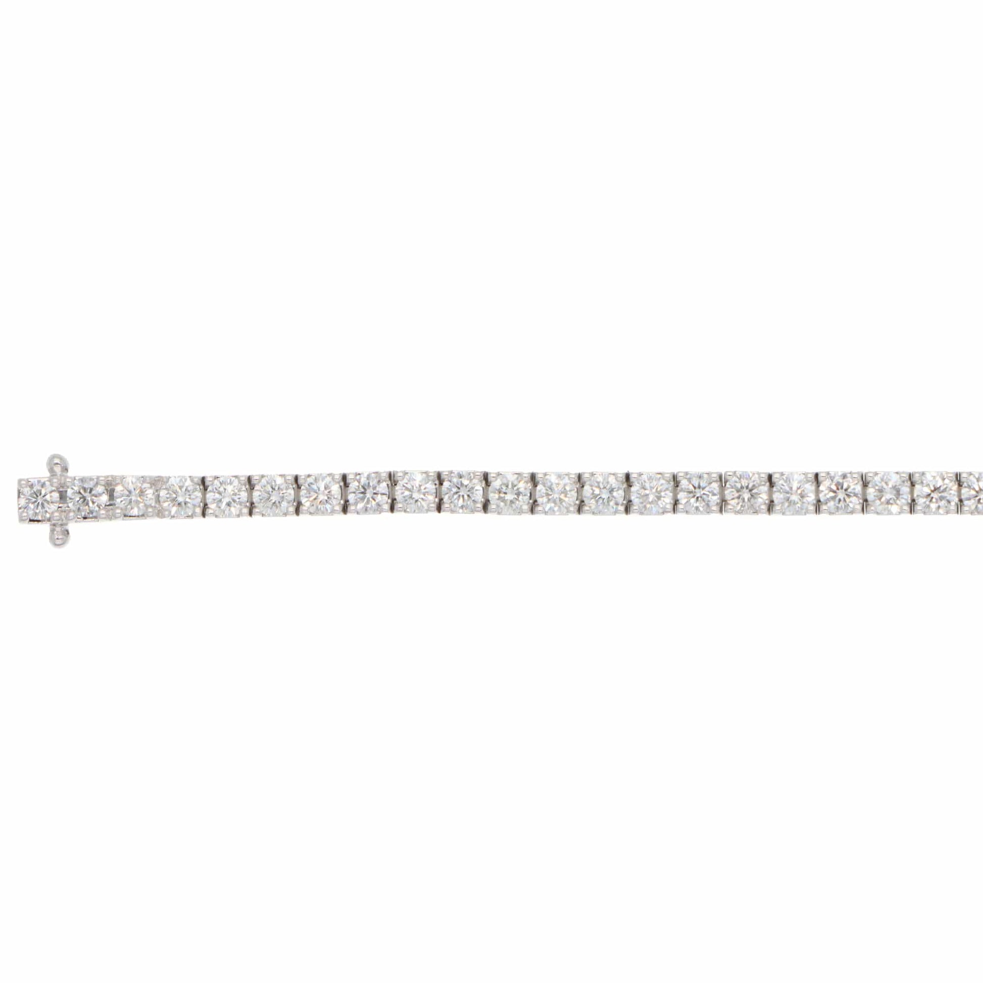 A white gold diamond line bracelet, on a white background