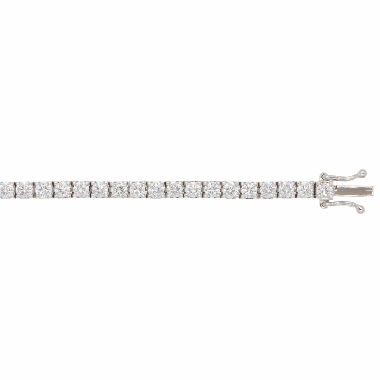 A white gold diamond line bracelet, on a white background