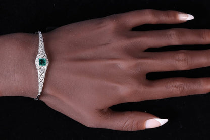 Art Deco Emerald and Diamond Bracelet in Platinum