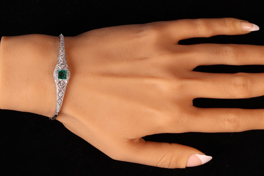 Art Deco Emerald and Diamond Bracelet in Platinum