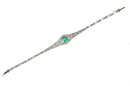 Art Deco Emerald and Diamond Bracelet in Platinum