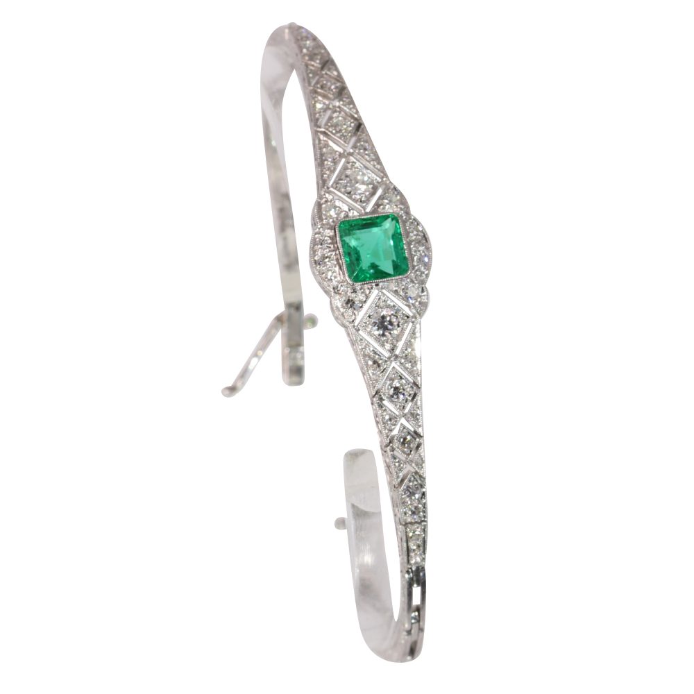 Art Deco Emerald and Diamond Bracelet in Platinum