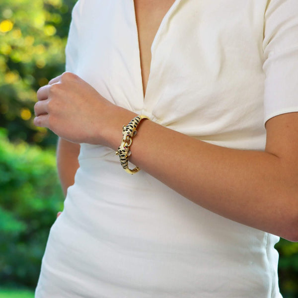 Diamond Ruby and Enamel Double Headed Tiger Bangle