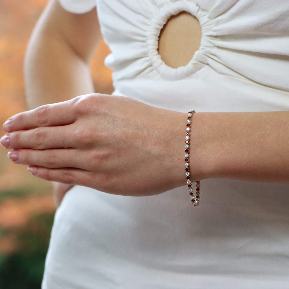 Contemporary Ruby and Diamond Line Tennis Bracelet