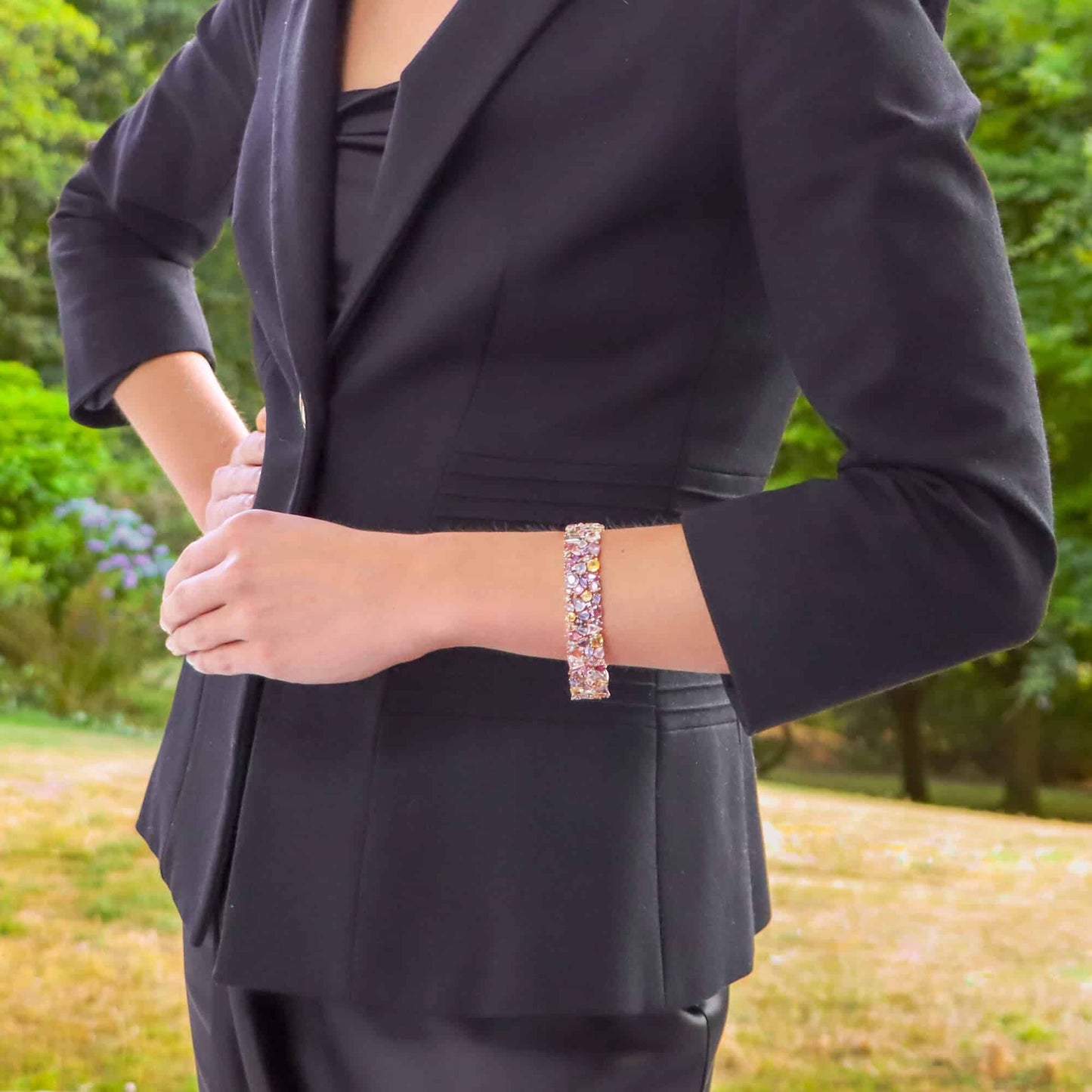 Rainbow Multi Colour Sapphire and Diamond Bracelet in 18ct Rose Gold