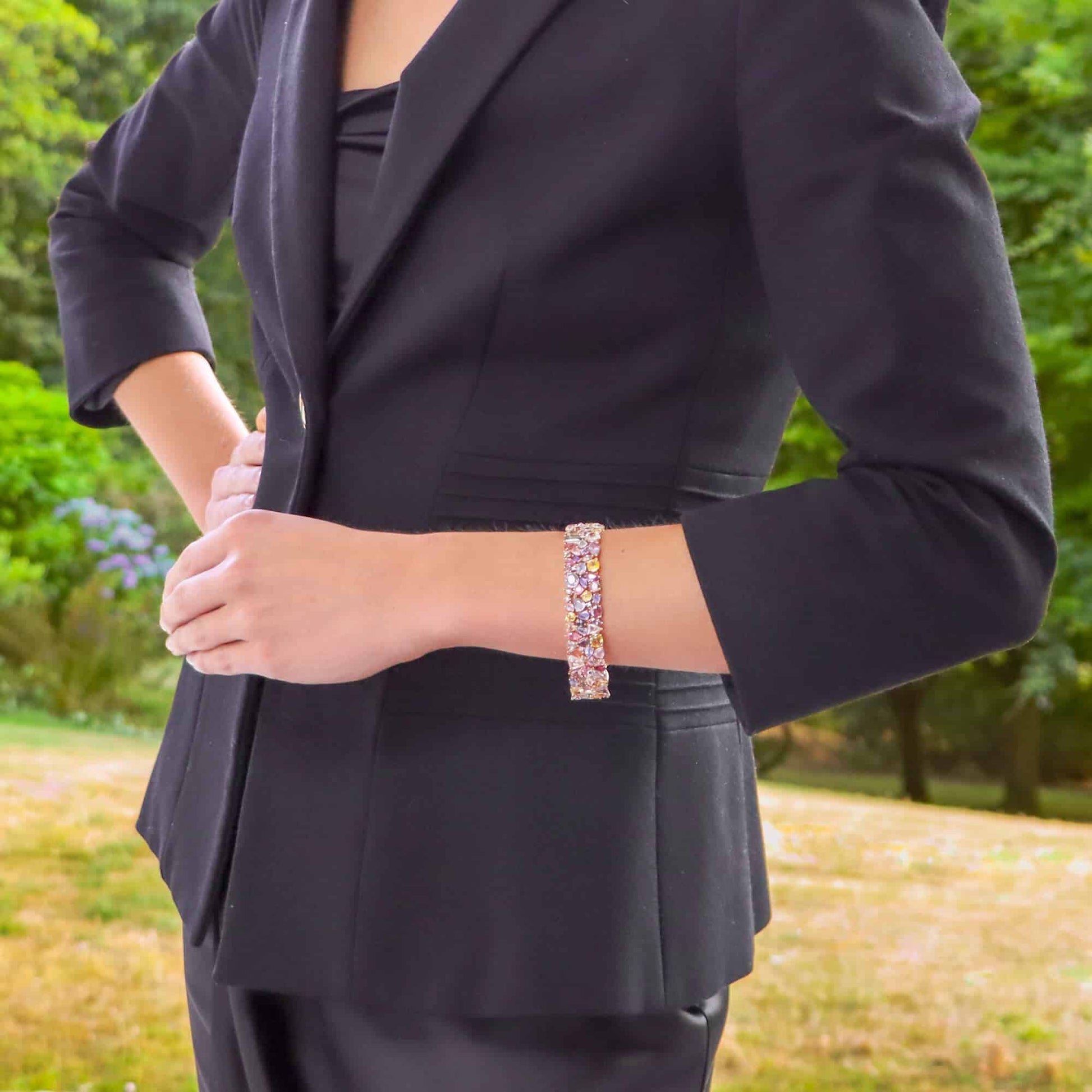 Rainbow Multi Colour Sapphire and Diamond Bracelet in 18ct Rose Gold