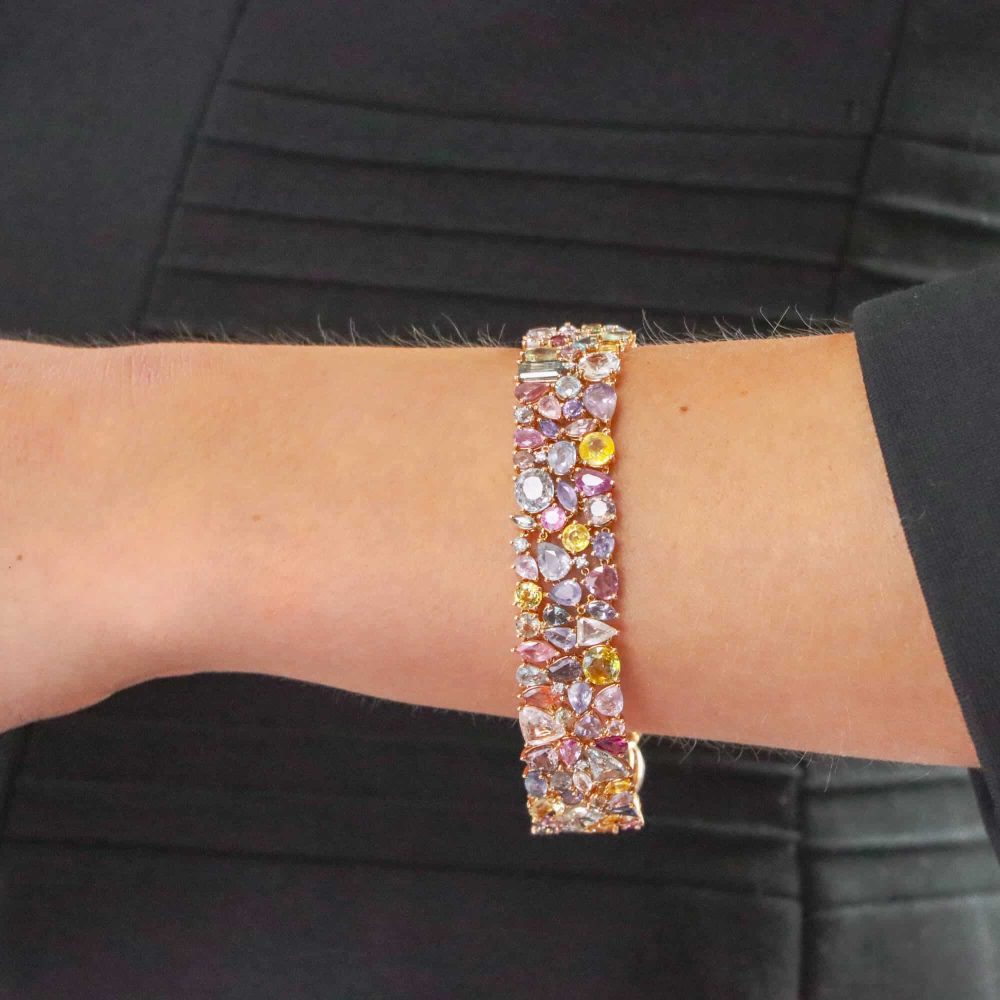 Rainbow Multi Colour Sapphire and Diamond Bracelet in 18ct Rose Gold