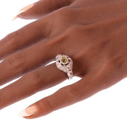 Edwardian Platinum Engagement Ring with 1.32cts Fancy Yellow Old Cut Diamond
