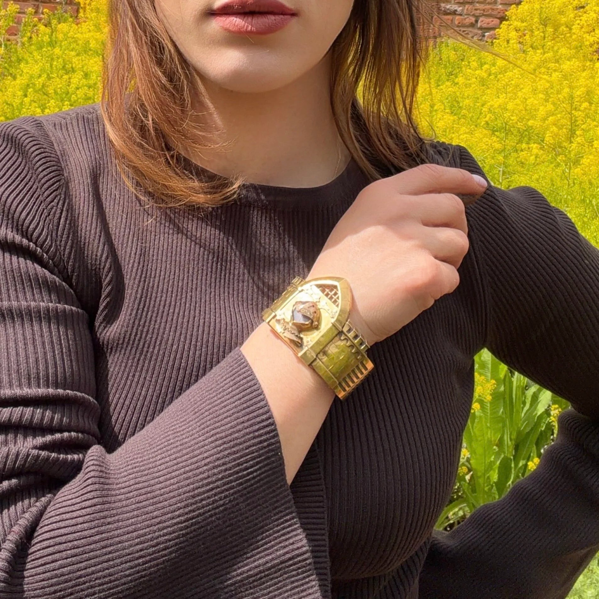 Antique 21KT Gold Novelty Castle Watch Bangle