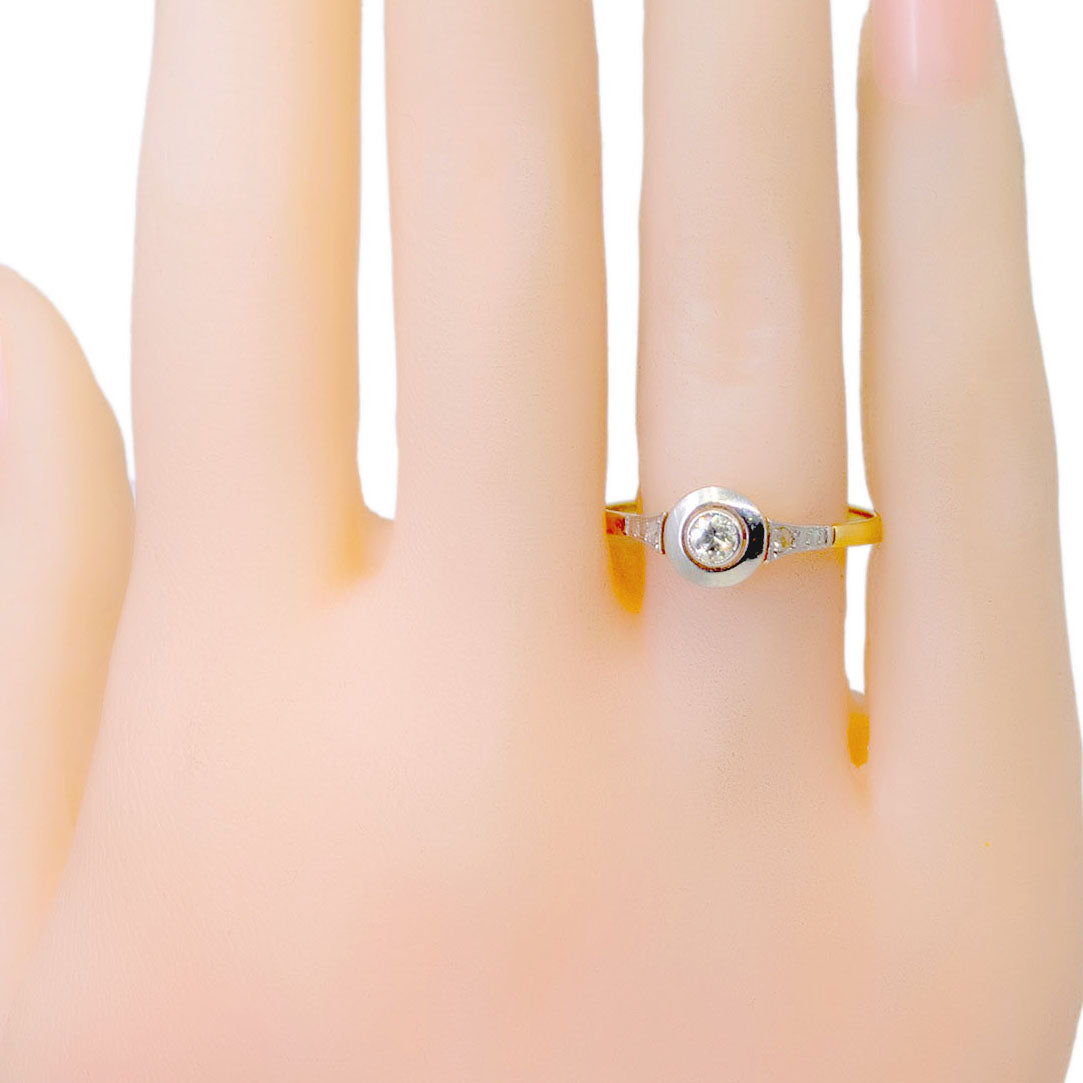 Vintage Platinum and 14 Carat Yellow Gold Old European-Cut Diamond Solitaire Ring